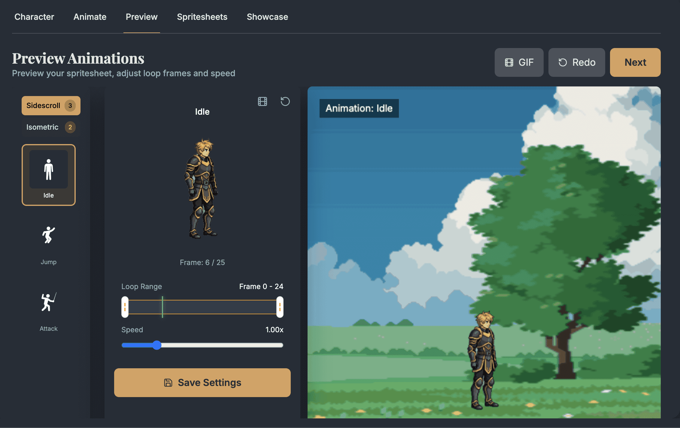 AutoSprite preview screen showing generated GameMaker animation frames