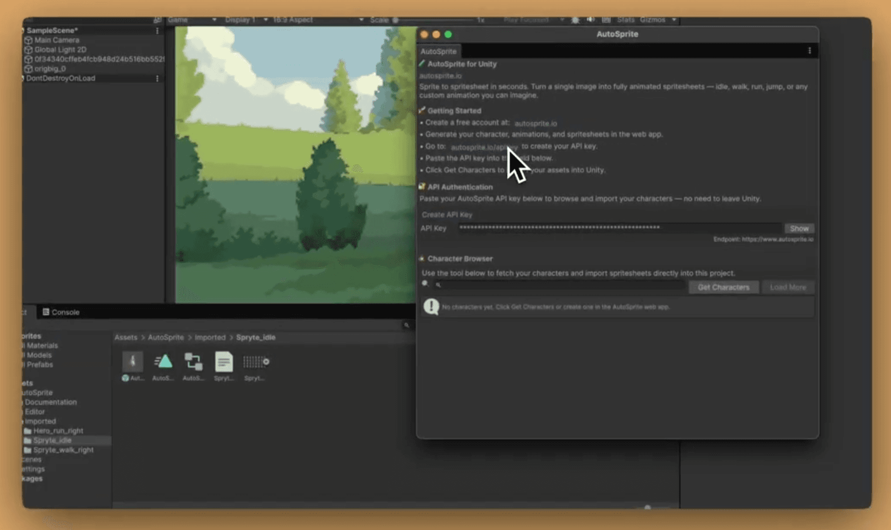 AutoSprite Unity Extension window inside Unity