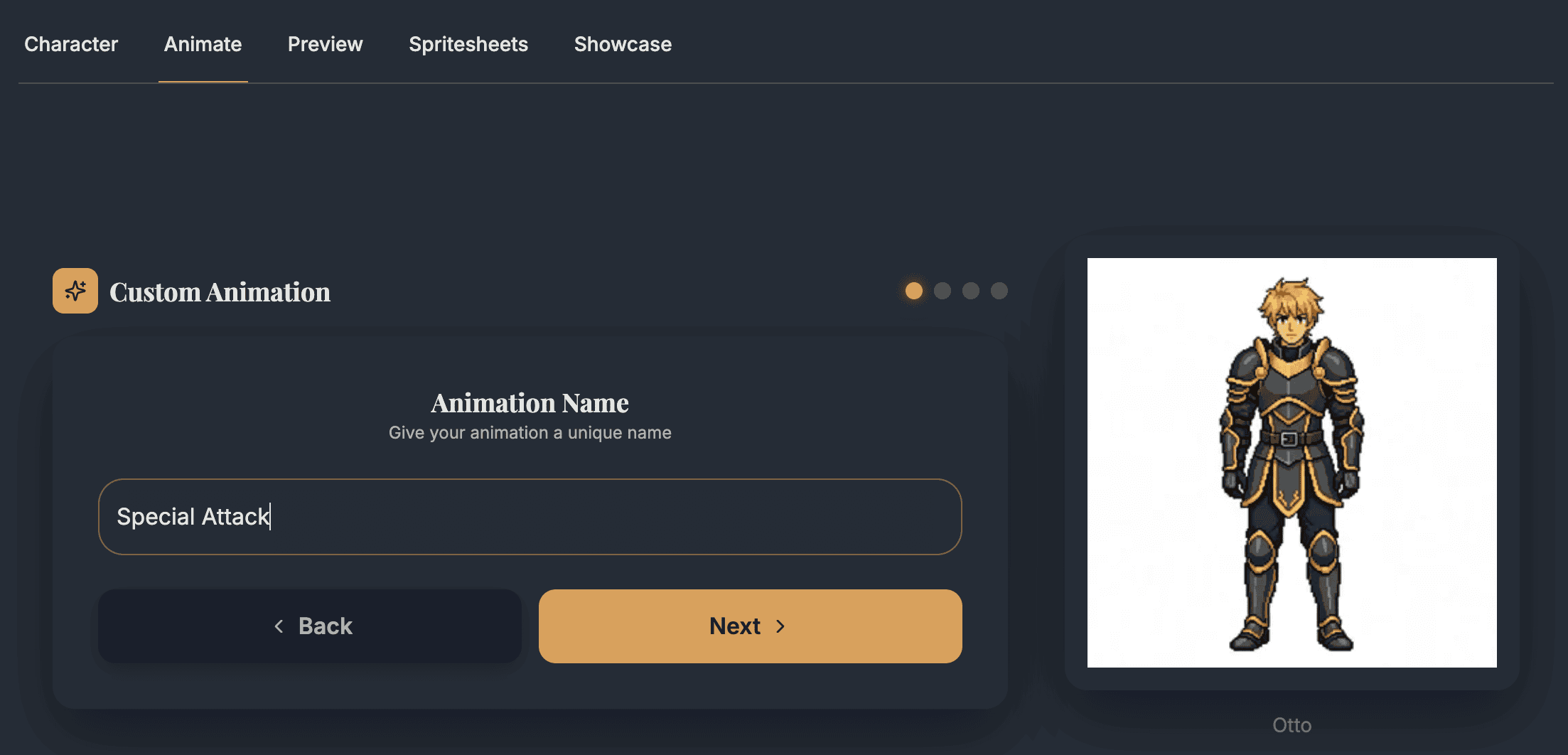 Custom animation name input