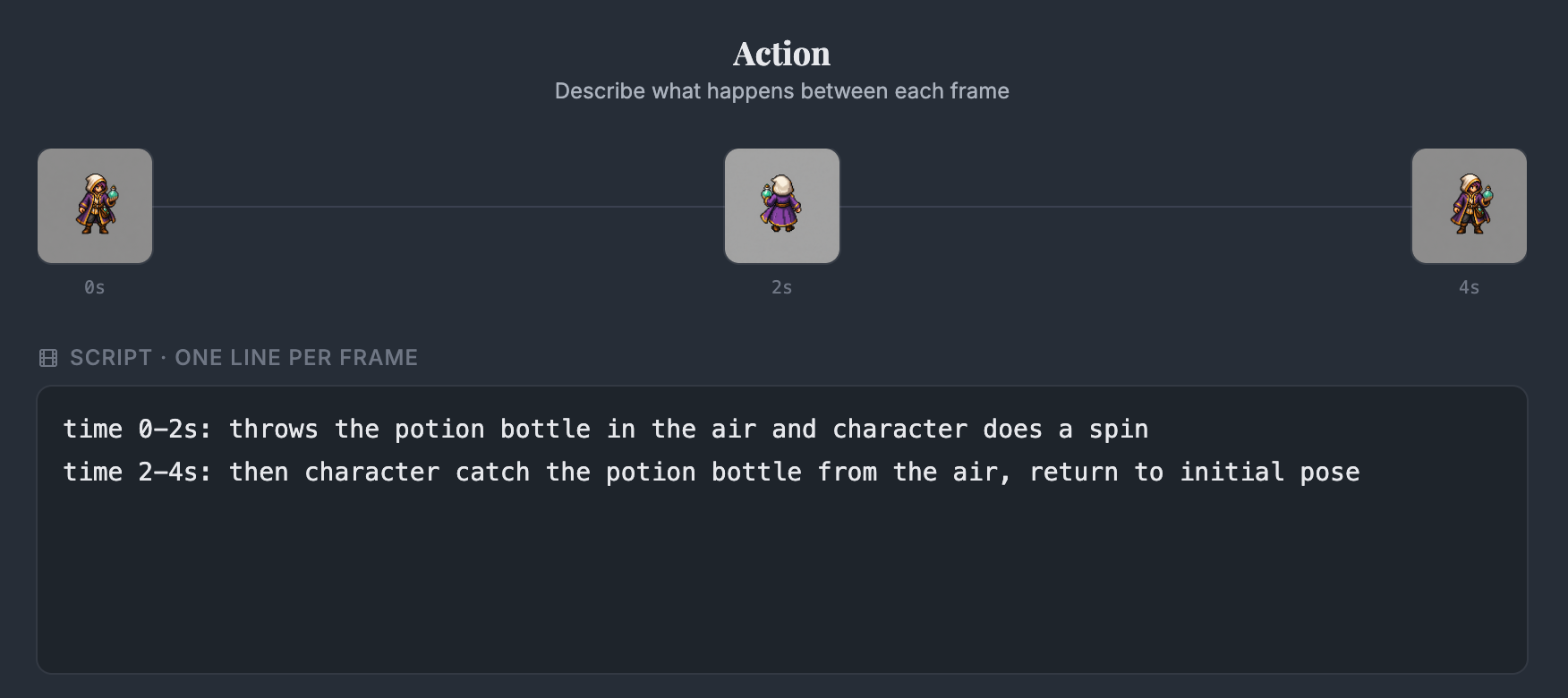Potion toss storyboard keyframes and script
