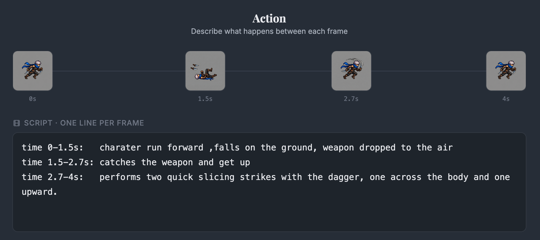 Dagger recovery storyboard keyframes and script