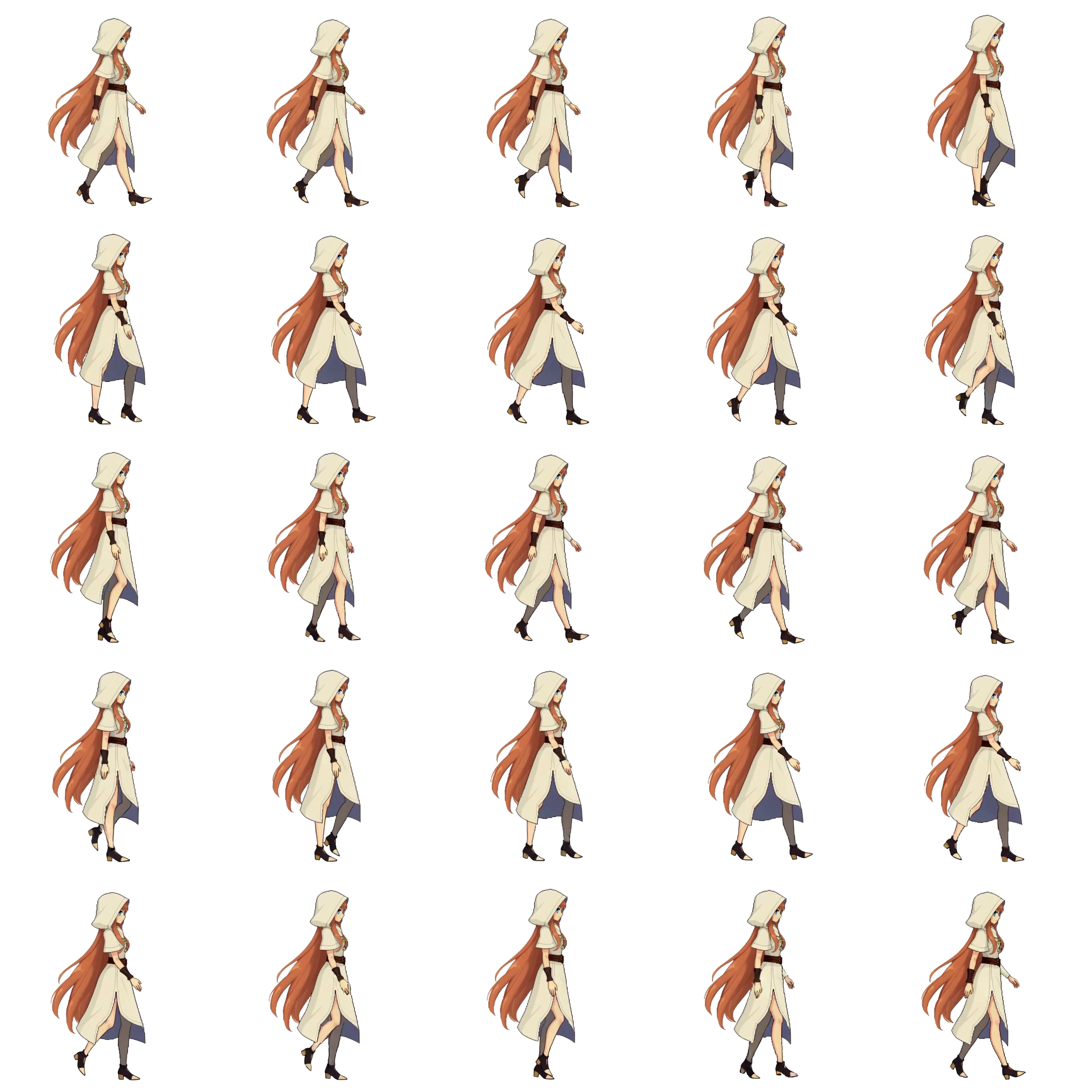 AI generated walk cycle sprite sheet for 2D game character